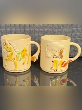 Vintage Melamine Animal Child Cups Horse & Puppy 1980's 2”
